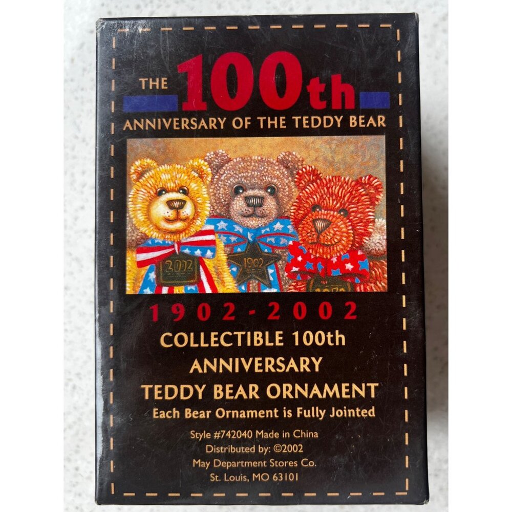 100 Year Anniversary of the Teddy Bear Ornament NIB With Red Bow Tie w Stars - Picture 8 of 10